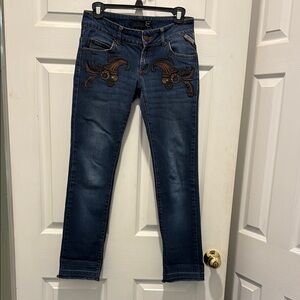 Just Cavalli Skinny Blue and Brown Jeans with Distressed Accents
